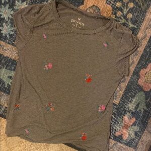 Striped T-Shirt with Floral Embroidery